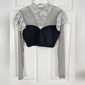 Reverence Lace Embellished Dance Top - Black and Gray